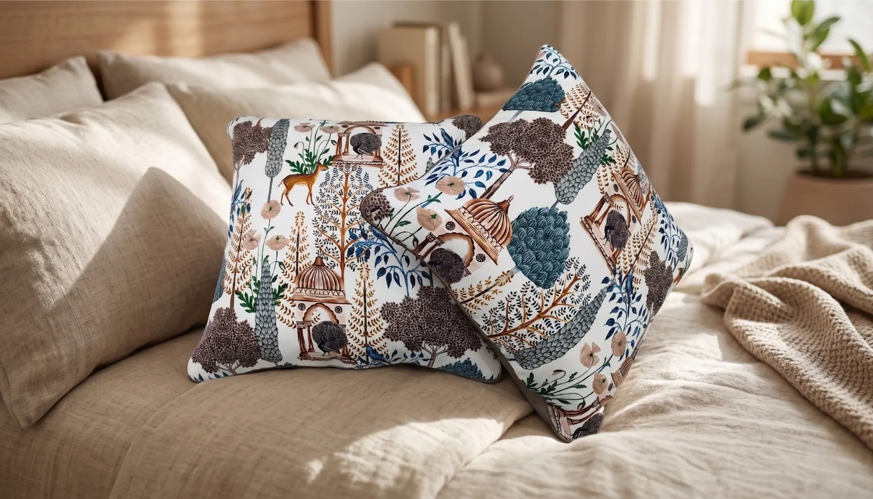 Heritage Botanical Cotton Cushion Cover Set of 5 (16x16 Inches)