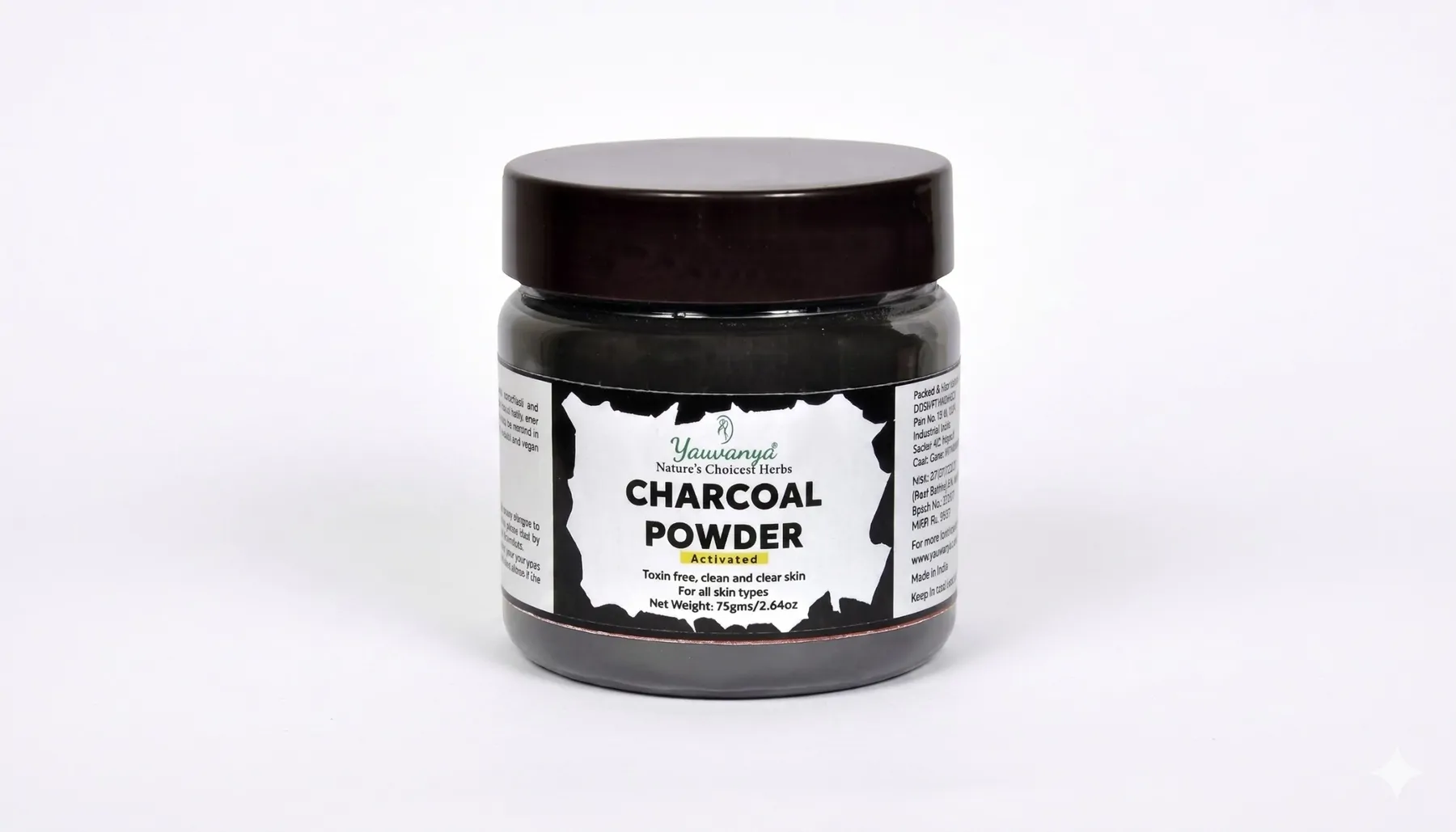 Yauvanya Charcoal Powder | Removes Toxins, Dead Skin & Minimizes Pores (50g / 75g)