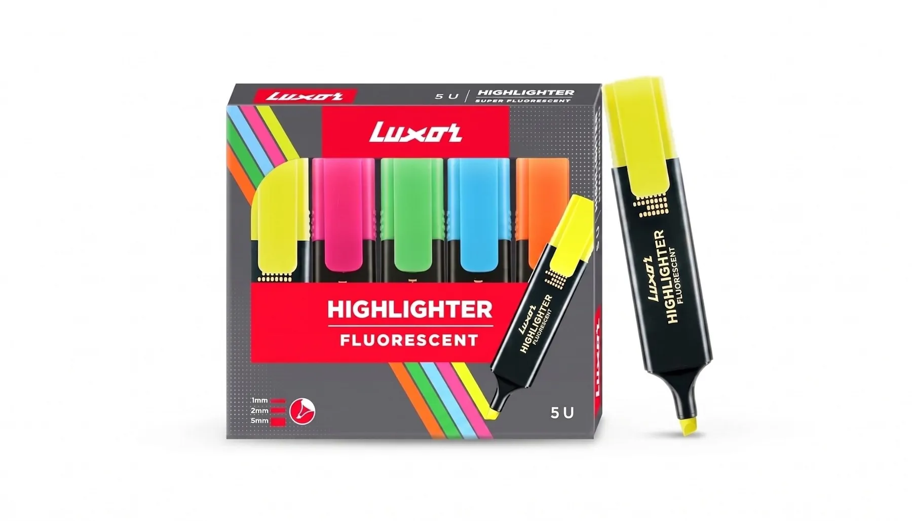 Luxor Fluorescent Highlighter Pen Set of 5 Assorted Colors