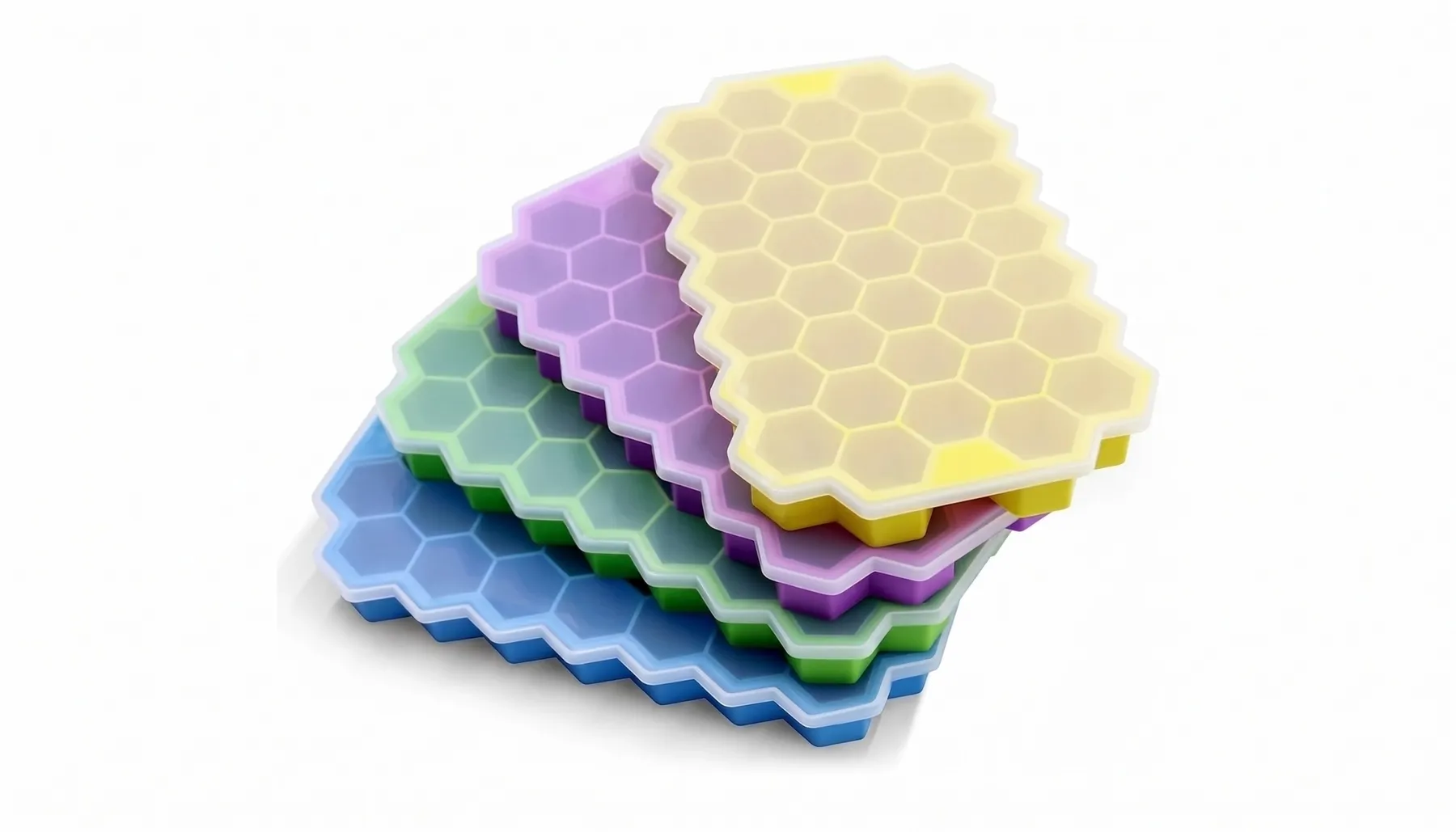 QOLAXA Honeycomb Ice Cube Tray with Spill-Resistant Lid (Pack of 4)