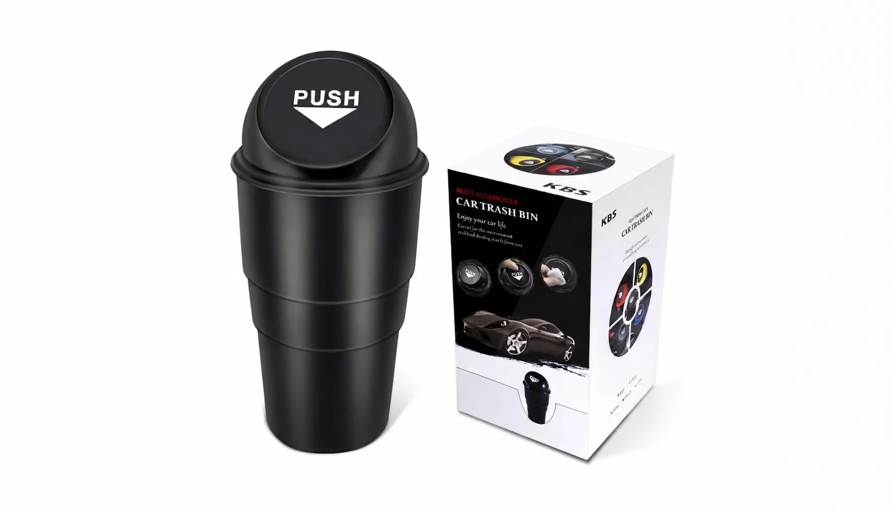 KBS Mini Car Dustbin with Push Lid – Multipurpose Trash Bin (Black)